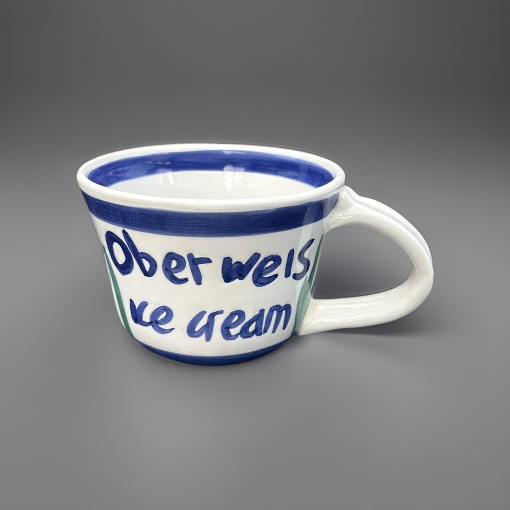 LG Oberweis Dairy Ice Cream Mug With A Blue And White Hand Painted Look, IL